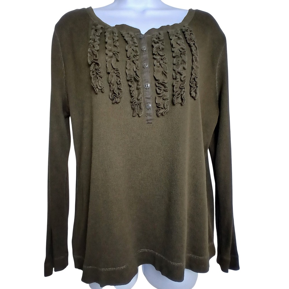 Lauren Jeans Co Ralph Lauren Women's XL Thermal Henley Boho Dark Academia Y2K